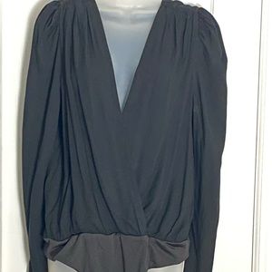 Pleated shoulder deep V bodysuit NWT
